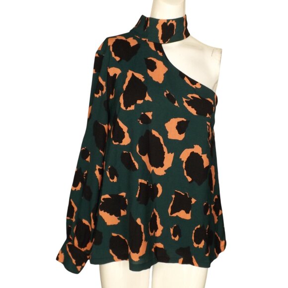 ELLIATT Top, S, One Shoulder, High Collar, Green Camo/Leopard, Long sleeve - Picture 10 of 13